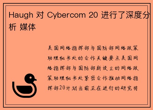 Haugh 对 Cybercom 20 进行了深度分析 媒体