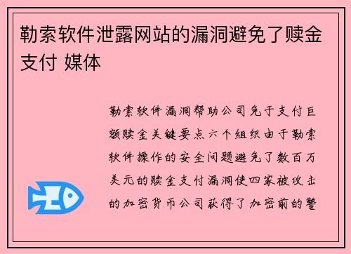 勒索软件泄露网站的漏洞避免了赎金支付 媒体